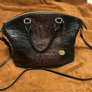 Brahmin Dark Brown Crocodile-Embossed Shoulder Bag